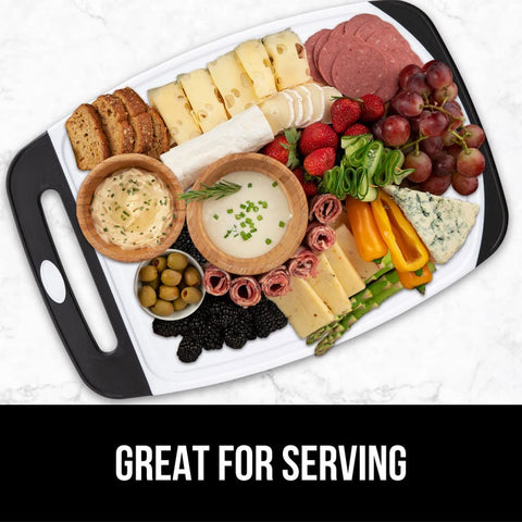 Image of The Original  Oversized 100% BPA Free Reversible Durable Kitchen Cutting Board Set of 3, Dishwasher Safe, Nonslip Handle Border Plastic Boards, Juice Grooves, Chopping Food, Cooking, Black