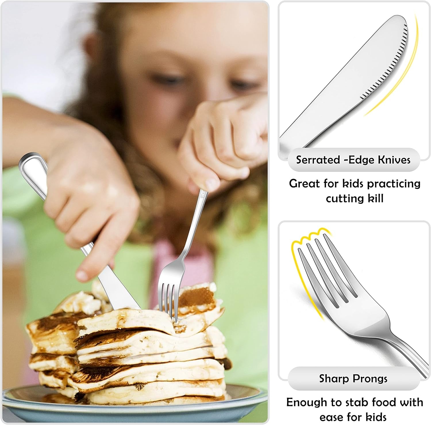 12-Piece Kids Silverware,  Stainless Steel Toddler Kids Utensils Safe for Preschooler/Children, Includes 4 Forks 4 Spoons 4 Knife, Slimline Adult Look & Small Size, Rust Free & Dishwasher Safe