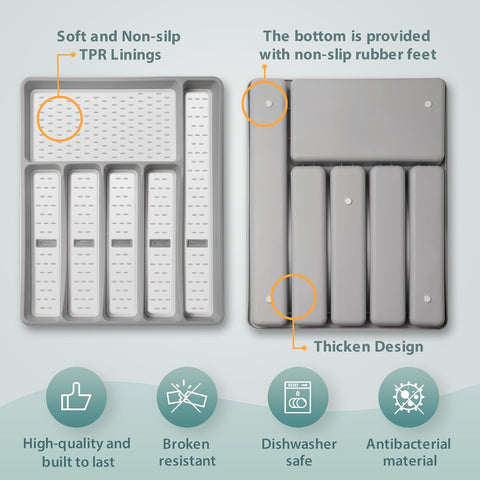 Image of Silverware Organizer with Icons,Plastic Cutlery Silverware Tray for Drawer,Utensil Tableware Flatware Organizer for Kitchen with Non-Slip Tpr,Fits Oversized Drawer,6-Compartment
