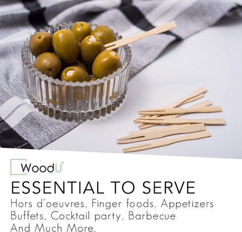 Image of Wooden Appetizer Forks 3.5" 100 Pcs - Toothpicks for Appetizers - Disposable Bamboo Skewers, Fruit Fork