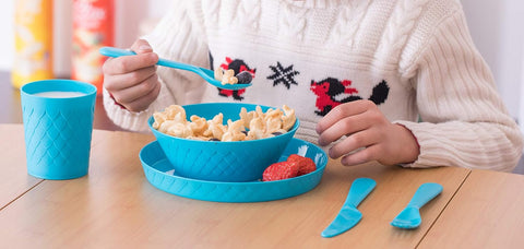 Image of Kids Dinnerware Set for 4 | 24 Piece Plastic Dishes Dinnerware Sets | Dinnerware Set Plastic 4 Plates, 4 Bowls, 4 Cups, 4 Forks, 4 Knives, and 4 Spoons