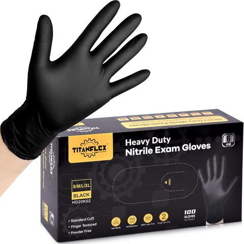 Image of Disposable Nitrile Exam Gloves, 6-Mil, Black, Heavy Duty Disposable Gloves, Cooking Gloves, Latex Free, Powder Free