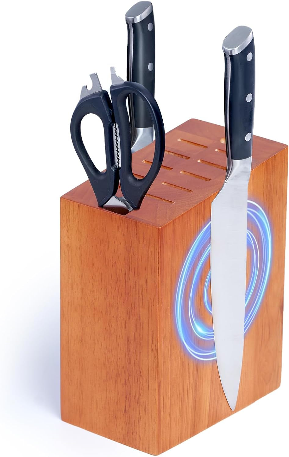 Magnetic Knife Block Holds up to 16 Knives(Not Included), Space Saver Countertop Magnetic Knife Block Holder, Double Sided Magnets Oak Wood Knife Storage