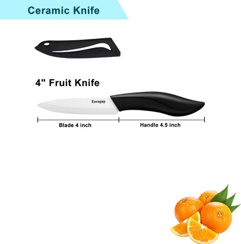 Image of Paring Knife, Large Handle and Super Sharp Ceramic Knife Blade of 4 Inch,Rust Proof Stain Resistant,Abs Handle(Black).
