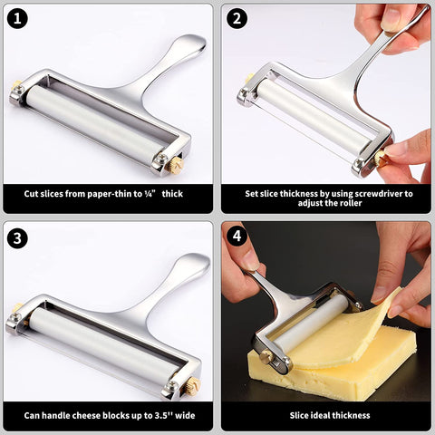 Image of 2 Pack Cheese Slicers with 2 Extra 304 Stainless Steel Cutting Wires, Wire Cheese Slicer with Adjustable Thickness for Mozzarella Cheese, Cheddar Cheese, Gouda Cheese (Silver)