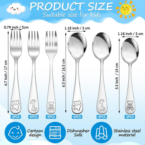 Image of 36 Pcs Kids Silverware Set Toddler Utensils Stainless Steel Safe Forks and Spoons 16 Kids Forks 16 Kids Spoons Children Metal Cutlery Set Baby Flatware Sets (Silver)