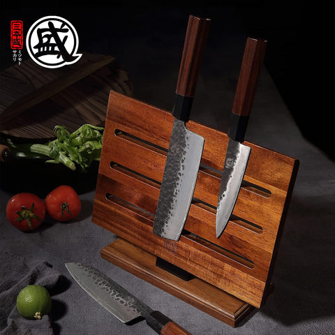 Image of Kitchen Magnetic Knife Block Holder, Japanese Acacia Wood Storage Knife Tool Holder, Enhanced Double-Sided Magnetic Strip Wooden Knife Holder