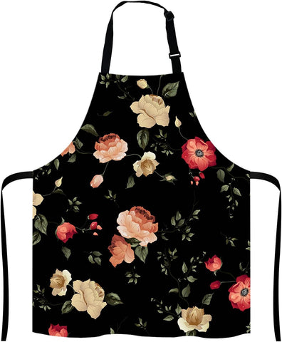 Image of Watercolor Floral Pattern with of Roses Adjustable Bib Apron Kitchen Cooking Baking Gardening Apron for Women Men