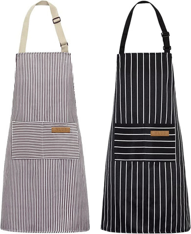 Image of 2 Pack Kitchen Cooking Aprons, Adjustable Bib Soft Chef Apron with 2 Pockets for Men Women(Black/Brown Stripes)