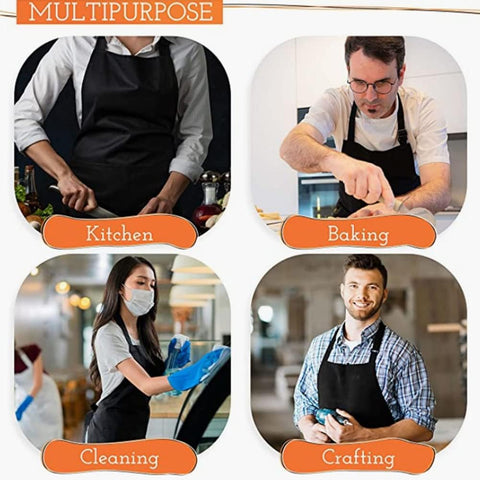Image of Unisex Adjustable Bib Aprons with 3 Pockets, Cooking Kitchen Restaurant Apron Machine Washable for Men Women