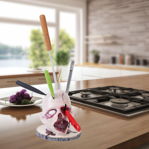 Image of Skull Knife Holder for Kitchen,Skeleton Knife Stand, Resin Skull Knife Holder, Halloween Display Rack Skull Decor for Home Kitchen Decoration Gift