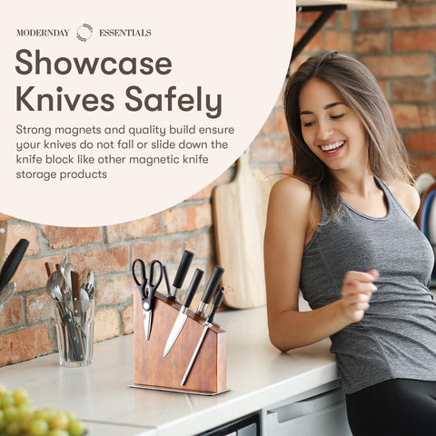 Image of , Knife Stand, Magnetic Knife Display for Safe Storage, Magnetic Knife Block, Knife Block Holder Rack Magnetic Stand with Strong Enhanced Magnets, Made with Natural Dark Wood