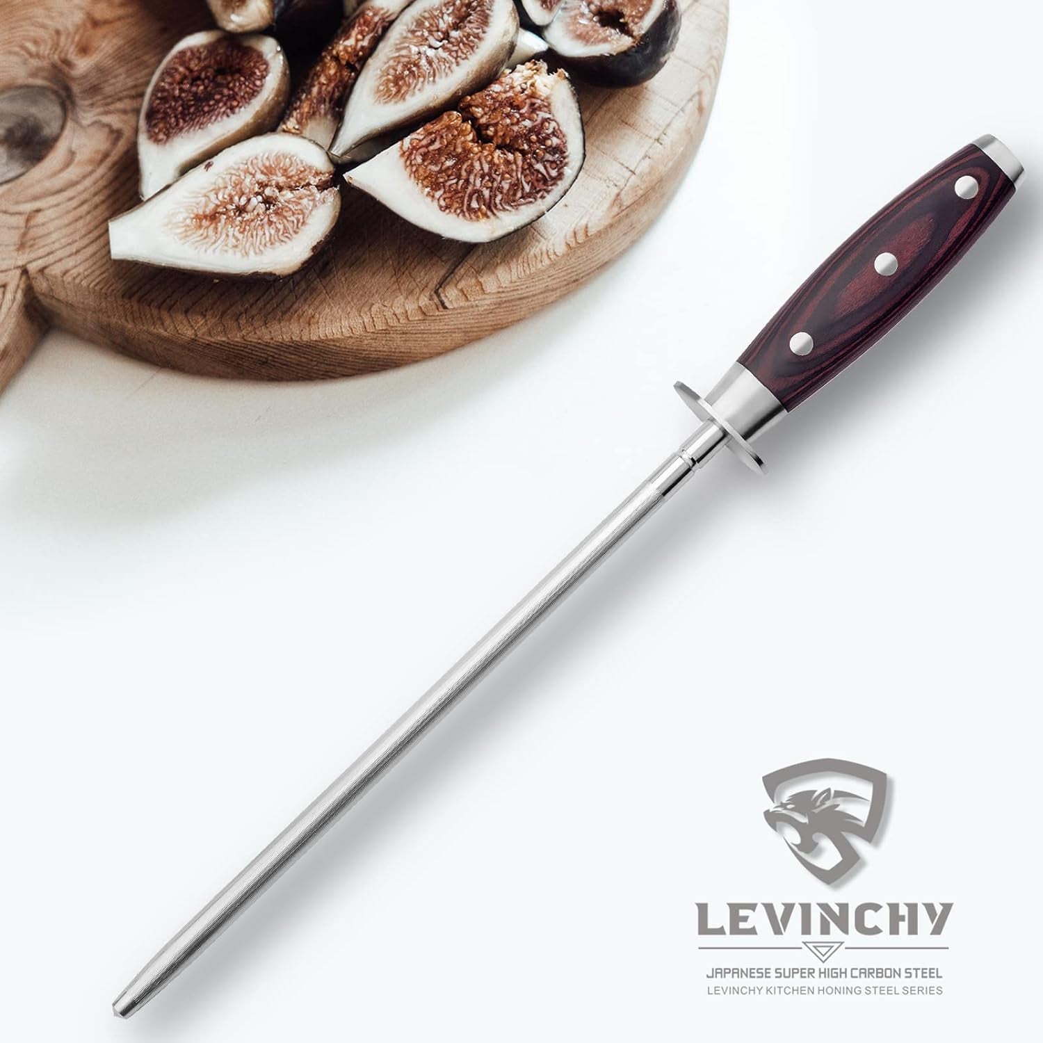 10 Inch Honing Steel with Pakkawood Handle, Knife Sharpener Rod, Professional Knife Sharpening Steel