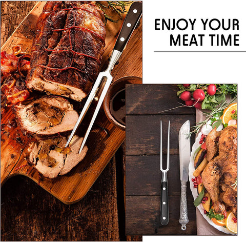 Image of 2 Pieces Carving Forks 12 Inch Stainless Steel Meat Fork Barbecue Fork Steak Fork for Kitchen Roast Grilling (Round Handle, Square Handle)