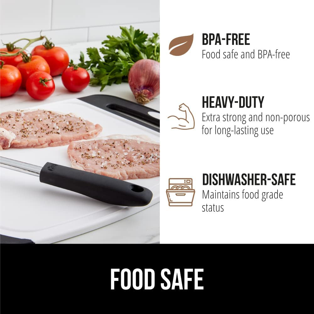The Original  Oversized 100% BPA Free Reversible Durable Kitchen Cutting Board Set of 3, Dishwasher Safe, Nonslip Handle Border Plastic Boards, Juice Grooves, Chopping Food, Cooking, Black