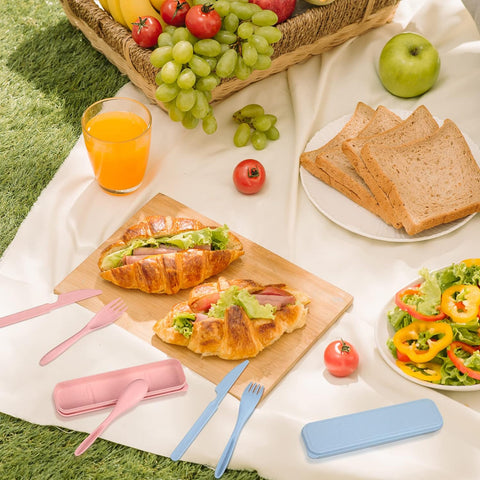 Image of 8 Sets Reusable Travel Utensils Set with Case Portable Spoon Knife Fork Tableware Lunch Box Spoon Fork Portable Cutlery for Kids Adult Travel Picnic Camping Christmas Thanksgiving