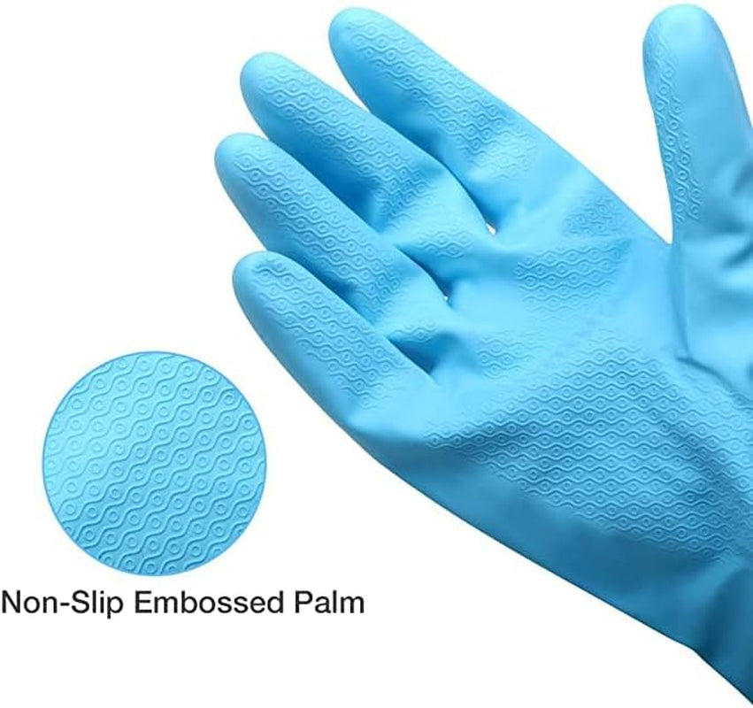 2 Pack Reusable Cleaning Gloves Latex Free - Dishwashing Gloves with Cotton Flock Liner and Embossed Palm - Waterproof Household Gloves for Laundry, Gardening(M)