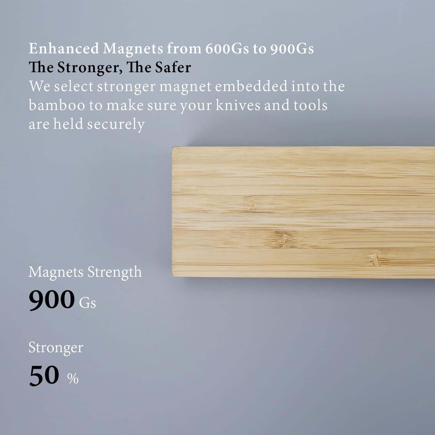 Bamboo Magnetic Knife Holder for Wall 17 Inch Knife Magnetic Strip Bar Rack- 50% Stronger Magnet - Safe, Secure & Easy Storage Solution for Kitchen Knives, Metal Utensils & More