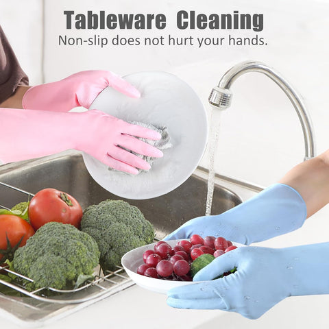Image of Reusable Rubber Gloves 3 or 6 Pairs for Cleaning Rubber Dishwashing Gloves for Kitchen.