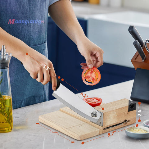 Image of Biltong Slicer Beef Jerky Cutter with Built-In Knife Sharpener Manual Meat Slicer Rubber Wood Base for Deli Bacon Ham Sausage Fruits Vegetables Herb Ginseng Pastry