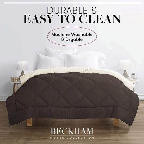 Image of Beckham Hotel Collection Goose down Alternative Reversible - All Season - Premium Quality Luxury Comforter - Full/Queen - Navy/Sleet
