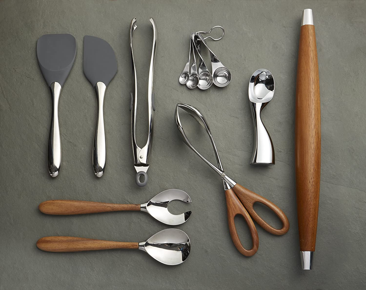 - Gourmet Collection - Curvo Serving Fork - Measures at 13" - Made with Acacia Wood and Stainless Steel - Designed by Steve Cozzolino