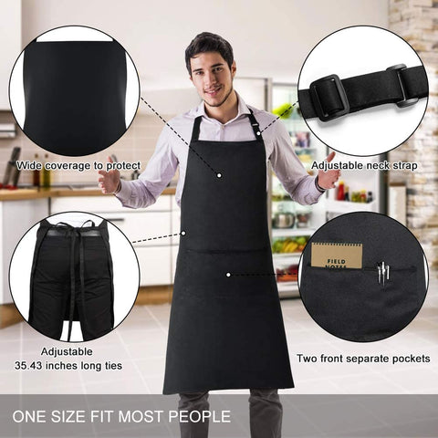 Image of 2 Pack Bib Aprons with 2 Pockets Cooking Chef Kitchen Apron for Women Men, Black