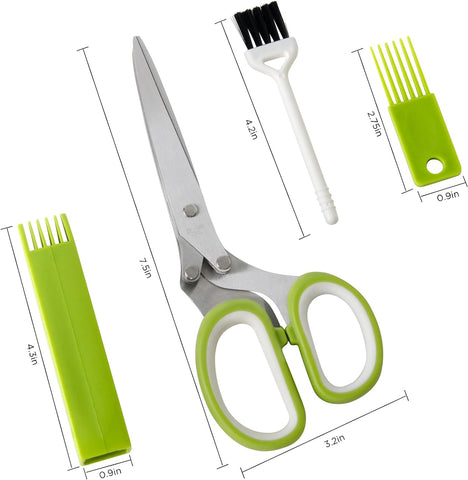 Image of Scissors Herb, Sharp Heavy Scissors for Cutting, Chopping and Cooking Fresh Garden Herbs, 5 Stainless Steel Blades and Stripper, Vanilla Cutter Chopper Garden Kitchen Gadgets