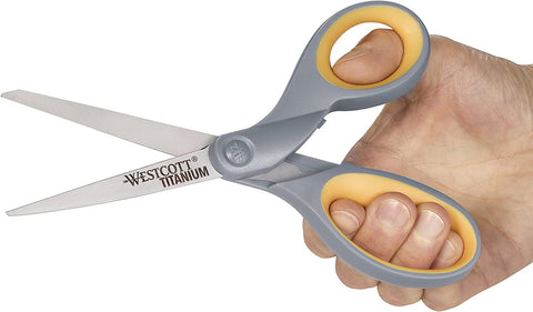 Image of 13901 8-Inch Titanium Scissors for Office and Home, Yellow/Gray, 2 Pack