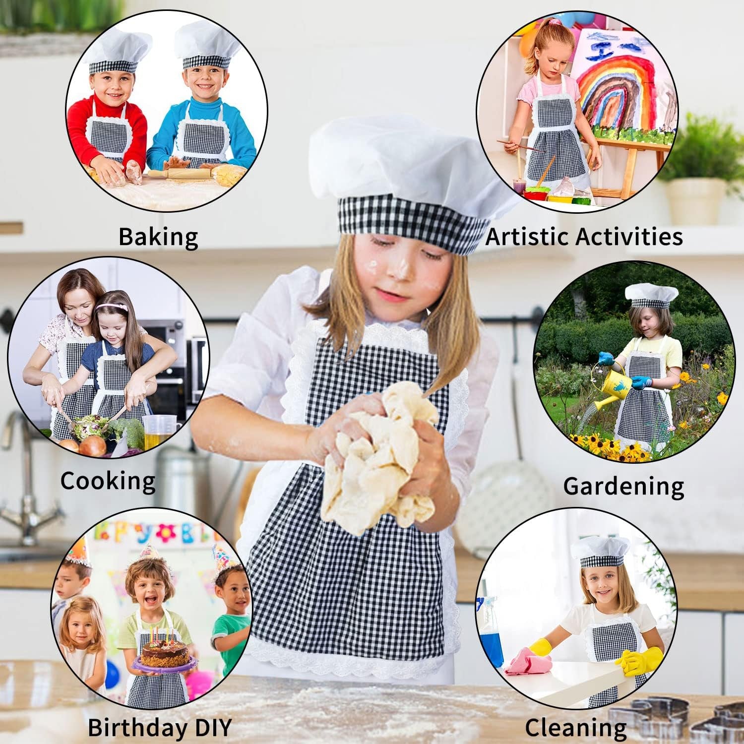 Matching Apron for Kids and Mom, Women Child Kitchen Apron Set with Chef Hat for Cooking Baking BBQ