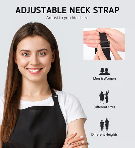 Image of 12 Pack Bib Apron, Unisex Aprons Adjustable Waterdrop Resistant with 2 Pockets Cooking Kitchen Apron for Chef, BBQ Drawing Apron Bulk, Black