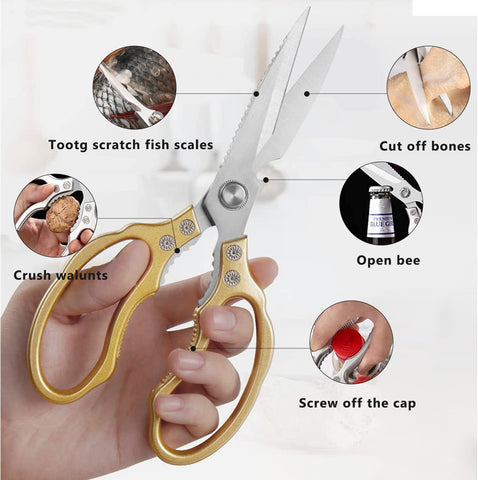 Image of Kitchen Scissors, Heavy Duty Sharp Kitchen Shears Dishwasher Safe,Gold Kitchen Accessories Cooking Shears for Kitchen Meat Chicken Fish Poultry Herb Bread (Gold)