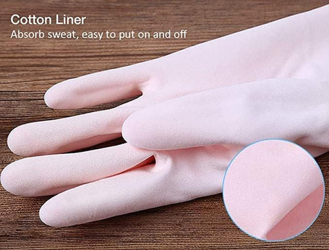Image of 2 Pack Reusable Cleaning Gloves Latex Free - Dishwashing Gloves with Cotton Flock Liner and Embossed Palm - Waterproof Household Gloves for Laundry, Gardening(M)