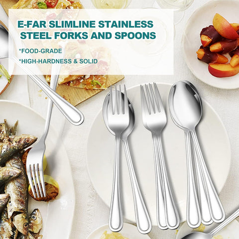 Image of 16-Piece Spoons and Forks Set,  Stainless Steel Slimline 8 Dinner Forks and 8 Dinner Spoons, Modern Metal Silverware Flatware Cutlery for Kitchen and Restaurant, Dishwasher Safe-7.9 Inch