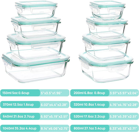 Image of 8 Pack Glass Food Storage Containers , Meal Prep , Airtight Bento Boxes with Leak Proof Locking Lids, for Microwave, Oven, Freezer and Dishwasher, BPA Free