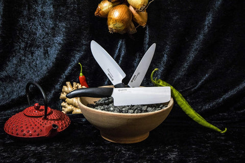 Image of Advanced Ceramic Revolution Series 6-Inch, Chef'S Santoku Knife, Black Handle, White Blade , 6 Inch - FK-160 WH