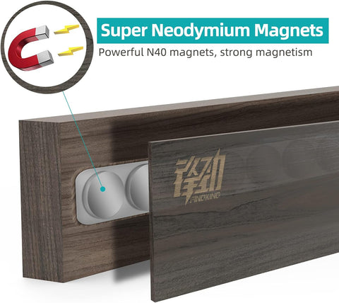 Image of Ash Wood Magnetic Knife Strip, Magnet Utensil Holder for Wall, Refrigerator, Wooden Rack for Kitchen Knives, No Drill (Dark Brown, 16 Inches, without Knives)