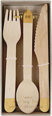 Image of Gold Wooden Cutlery Set (Pack of 24)