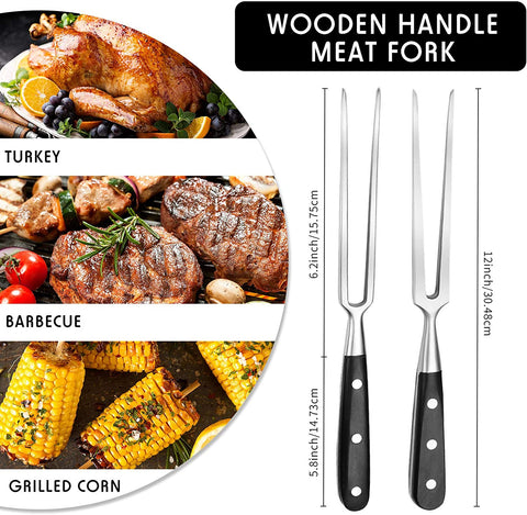 Image of 2 Pieces Carving Forks 12 Inch Stainless Steel Meat Fork Barbecue Fork Steak Fork for Kitchen Roast Grilling (Round Handle, Square Handle)