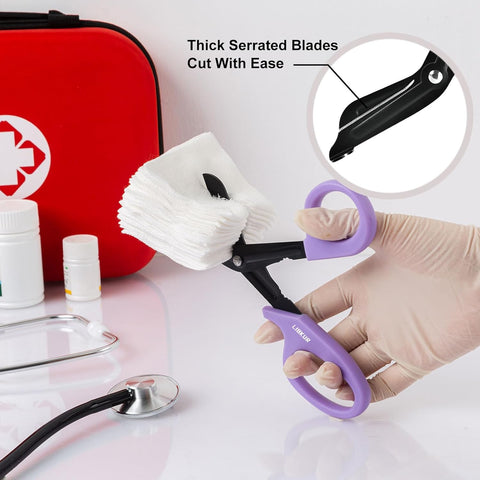 Image of Bandage Shears Medical Scissors Trauma Shears for ER Nurse Premium Quality Stainless Steel Shear 7.5" Fluoride Coated Non-Stick Blades Nursing Scissors for Doctor (Purple Blue)