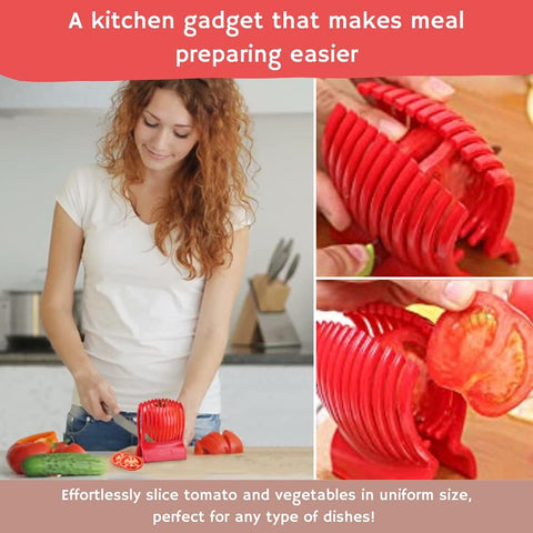 Image of Multiuse Tomato Slicer Holder with Firm Grip Ergonomic 13 Dividers Design for Precise Cuts Slicing Shredding Tomatoes Lemons Potatoes round Fruits Vegetables with Bonus Ebook