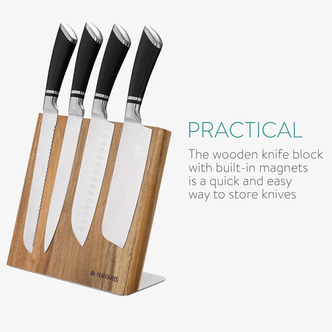 Image of Wooden Magnetic Knife Holder - Universal Wood Magnetic Block & Organizer for Knives, Scissors, Utensils - Acacia, 9.1" X 8.9"