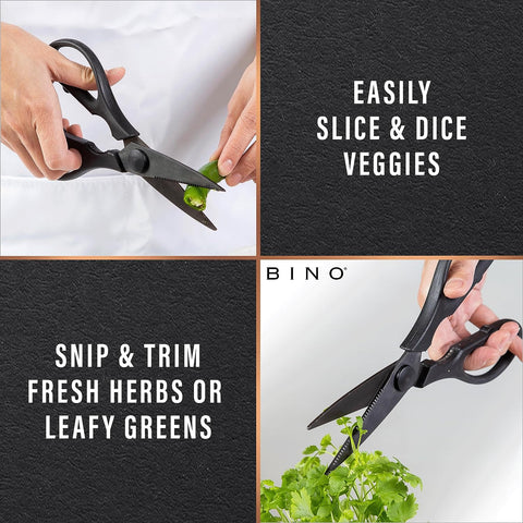 Image of Stainless Steel Blade Kitchen Shears - Black | Strong & Sharp Kitchen Shears | Cooking Scissors | Food Shears | Vegetable Scissors | Poultry Meat & Bone Cutting Scissors | Utility Kitchen Tool