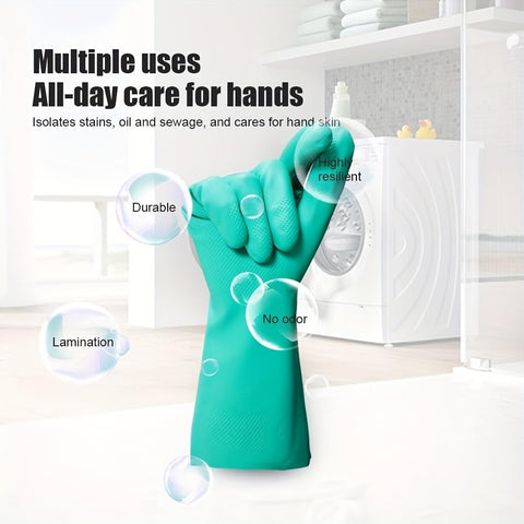 Image of Oil-Proof Dishwashing Gloves,Cotton Liner,Reusable Work Cleaning Gloves,For Kitchen Food Gardening Pet Care 1Pair