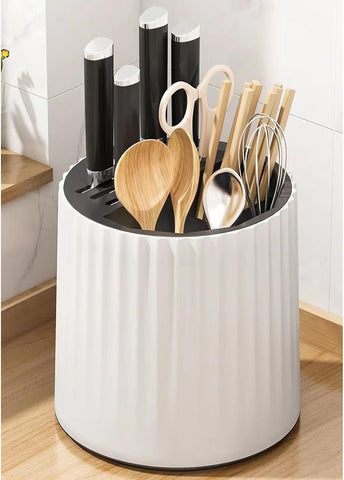 Image of 360 Degree Rotating Knives Holder for Kitchen Counter, Multifunctional Plastic Kitchen Utensil Holder, Large Capacity Knives Block, Space Saving Knife Organizer, Chopsticks Knife Block Utensil Stand