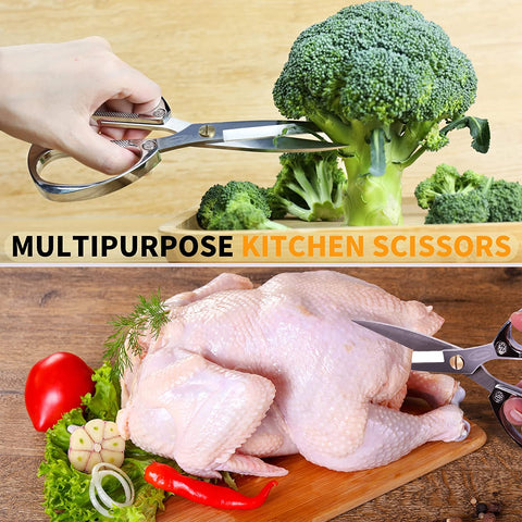 Image of Newness Kitchen Shears, Stainless Steel Duty Kitchen Shears for Chicken, Beefs, Poultry, Fish, Meat, Vegetables, Stainless Steel Scissors with Non-Slip Easy Grip Handles for House Daily Use
