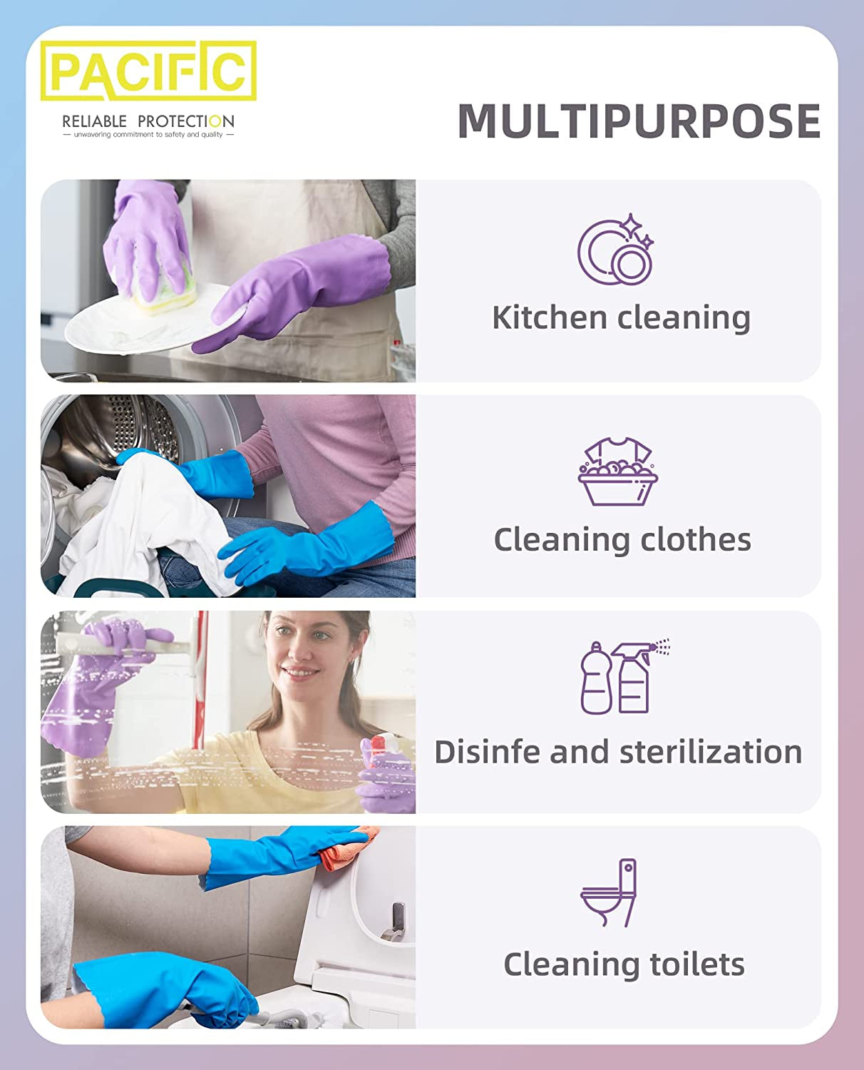 Reusable Dishwashing Cleaning Rubber Gloves, Dish Washing Gloves with Flocked Cotton Liner, Kitchen Gloves, Latex Free, Blue, Medium