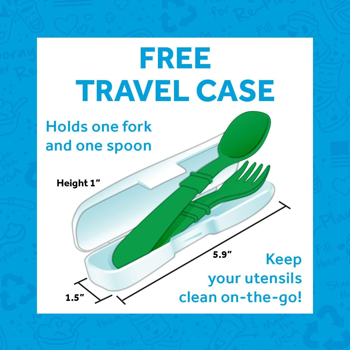 Made in USA Toddler Forks and Spoons, Pack of 12 with Carrying Case - 6 Kids Forks with Rounded Tips and 6 Deep Scoop Toddler Spoons - 0.2" Thick Toddler Utensils with Case, Princess
