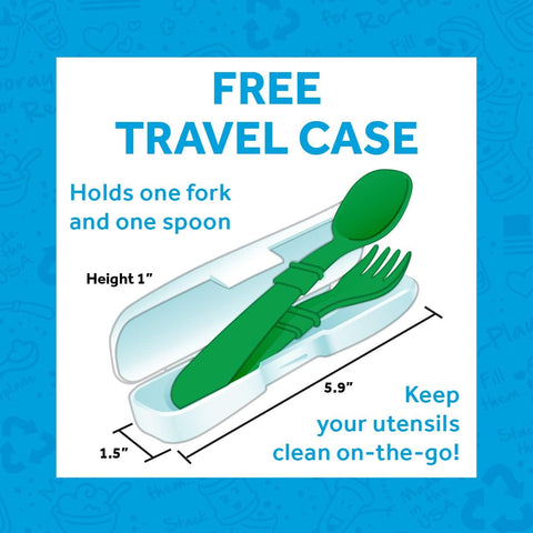 Image of Made in USA Toddler Forks and Spoons, Pack of 12 with Carrying Case - 6 Kids Forks with Rounded Tips and 6 Deep Scoop Toddler Spoons - 0.2" Thick Toddler Utensils with Case, Princess