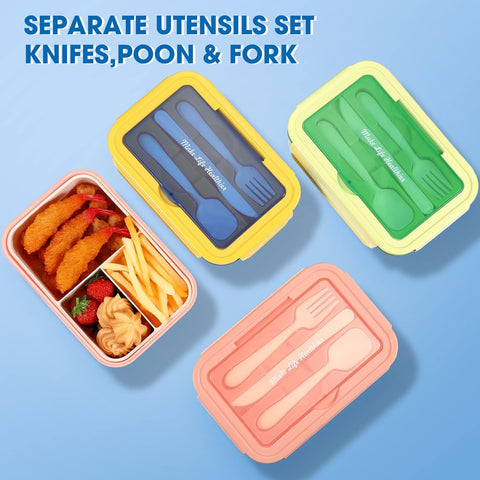 Image of 6 Pcs Bento Boxes for Kids Adult 1100 Ml Lunch Boxes with Knife, Fork and Spoon Leakproof Lunch Containers for Men Women Work School Travel